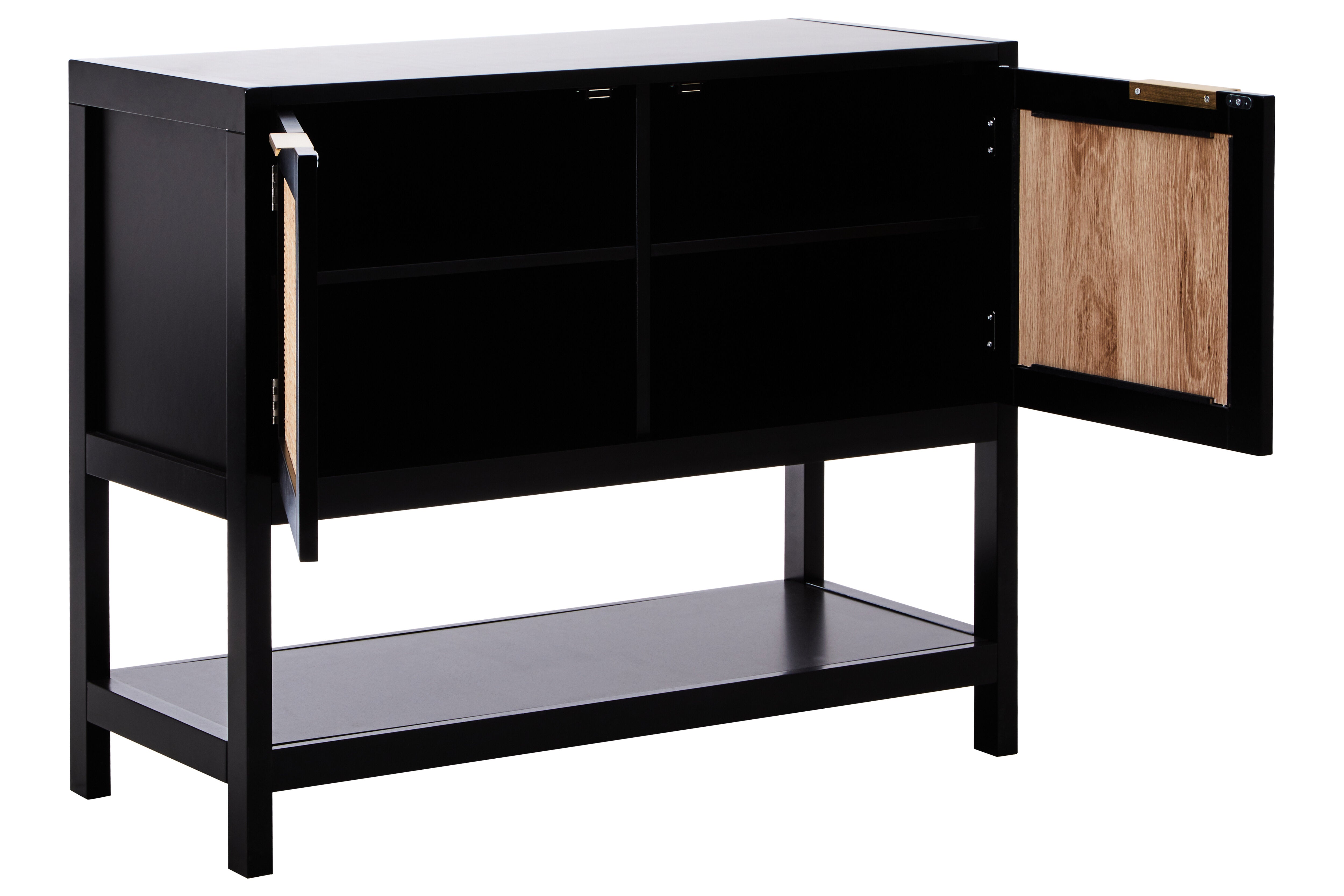 Burwood Black Wood & Rattan Two Door Side Cabinet